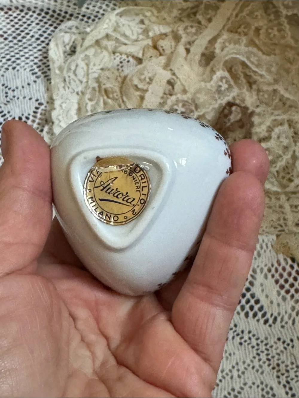Handheld White Ceramic Decorative Bowl with Gold Accent